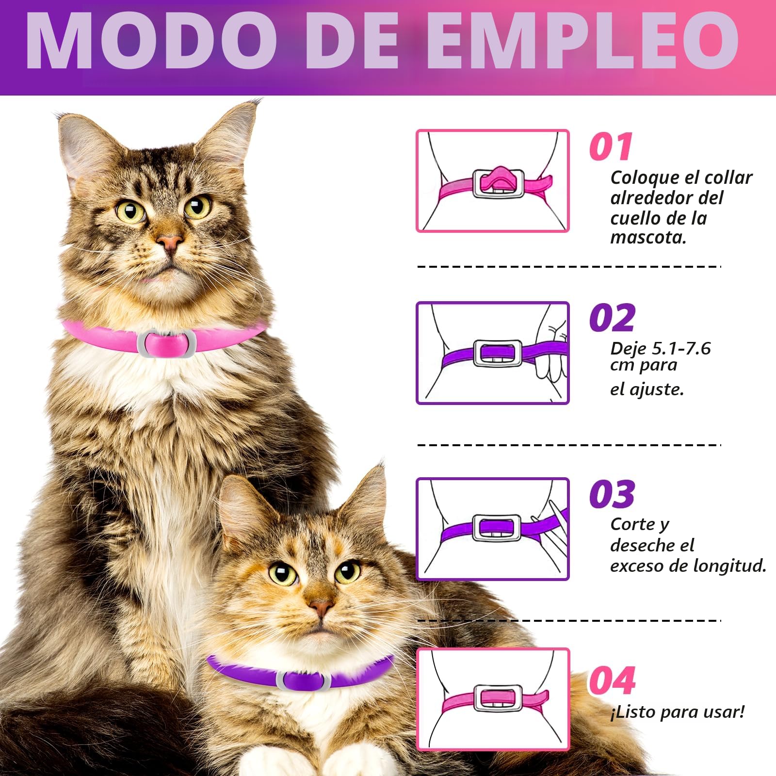 Flea and Tick Collar for Cats, Anti-Parasitic Collar Protection for 24 Months, 4 pcs Cat Flea Treatment Collar 48 cm- Waterproof and Adjustable