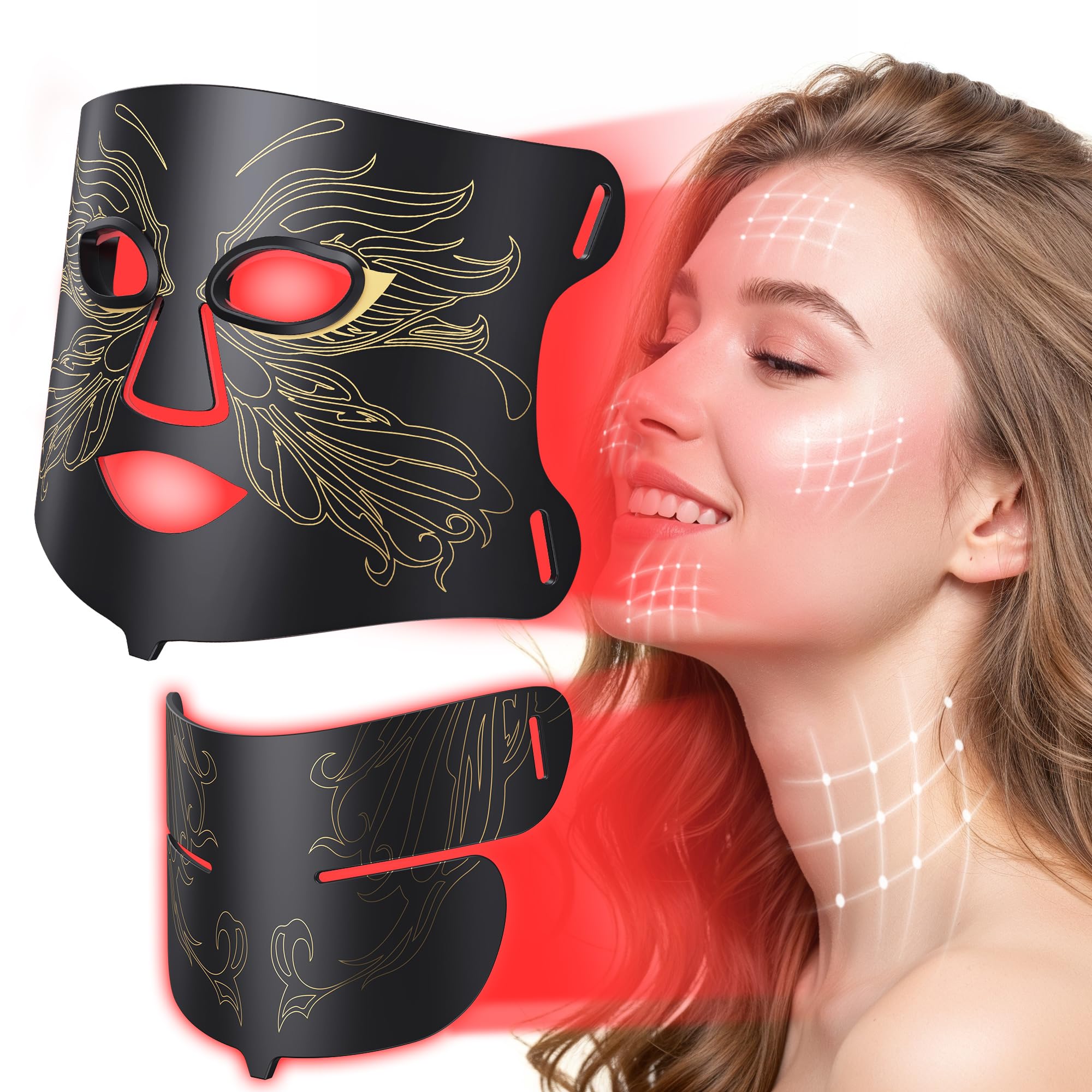 LED Light Therapy mask (E106A) Red Light Therapy for Face and Neck, 7-in-1 Colors Led Face Mask Light Therapy with 324 LED Beads, 5 Brightness Levels & 20 Mins Timer Function for Home & Travel