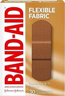 Band-Aid® Brand Flexible Fabric Adhesive Bandages, Flexible Protection & Care of Minor Cuts & Scrapes, Quilt-Aid Pad for Painful Wounds, Light Brown Skin Tone (BR45), Assorted Sizes, 30 ct