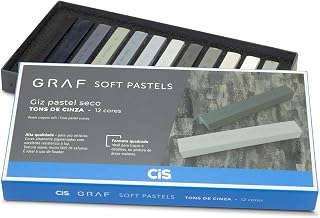 Giz Pastel Seco Graf Soft, CIS, Caixa c/12 cores com tons de cinza sortidas