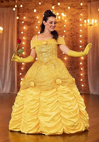 Miniatura 8 de Disney - Disfraz de Bella de la Bella y la Bestia para adultos, traje amarillo de Belle para mujer para Halloween y juego de rol
