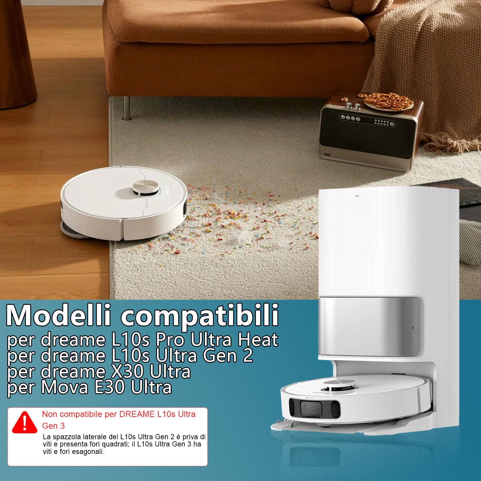 18 pcs Accessori per Dreame L10s Ultra Gen 2 Aspirapolvere Ricambio | 1 Spazzola principale,4 Filtri,4 Asciugamani,4 Sacchetto di polvere,4 Spazzola laterale,1 Spazzola da Pulizia,18 pcs Ricambio