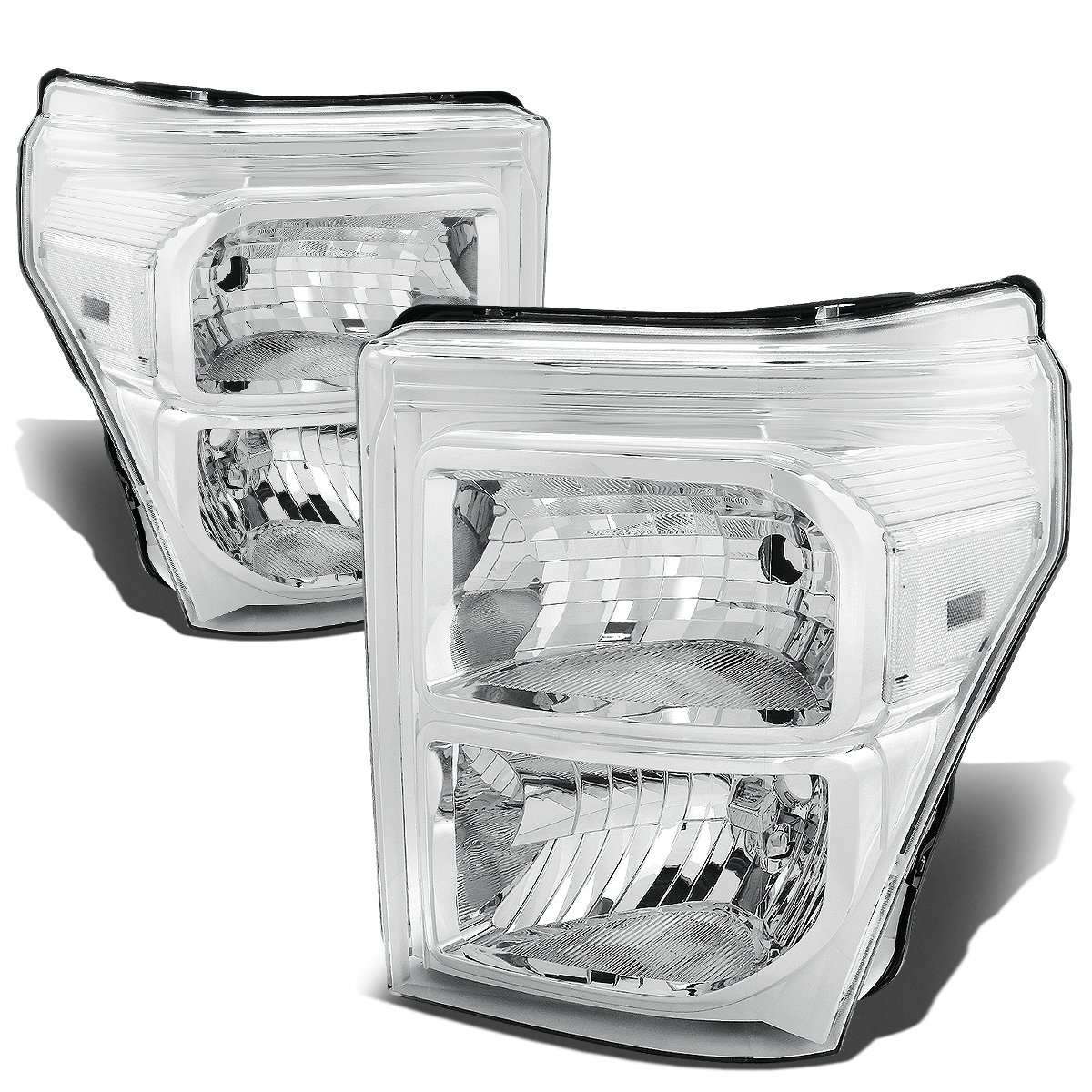 DNA Motoring HL-OH-FSU13-CH-CL1 Chrome Housing Headlights Replacement Compatible with 11-16 F-250 / F-350 / F-450 / F-550 Super Duty