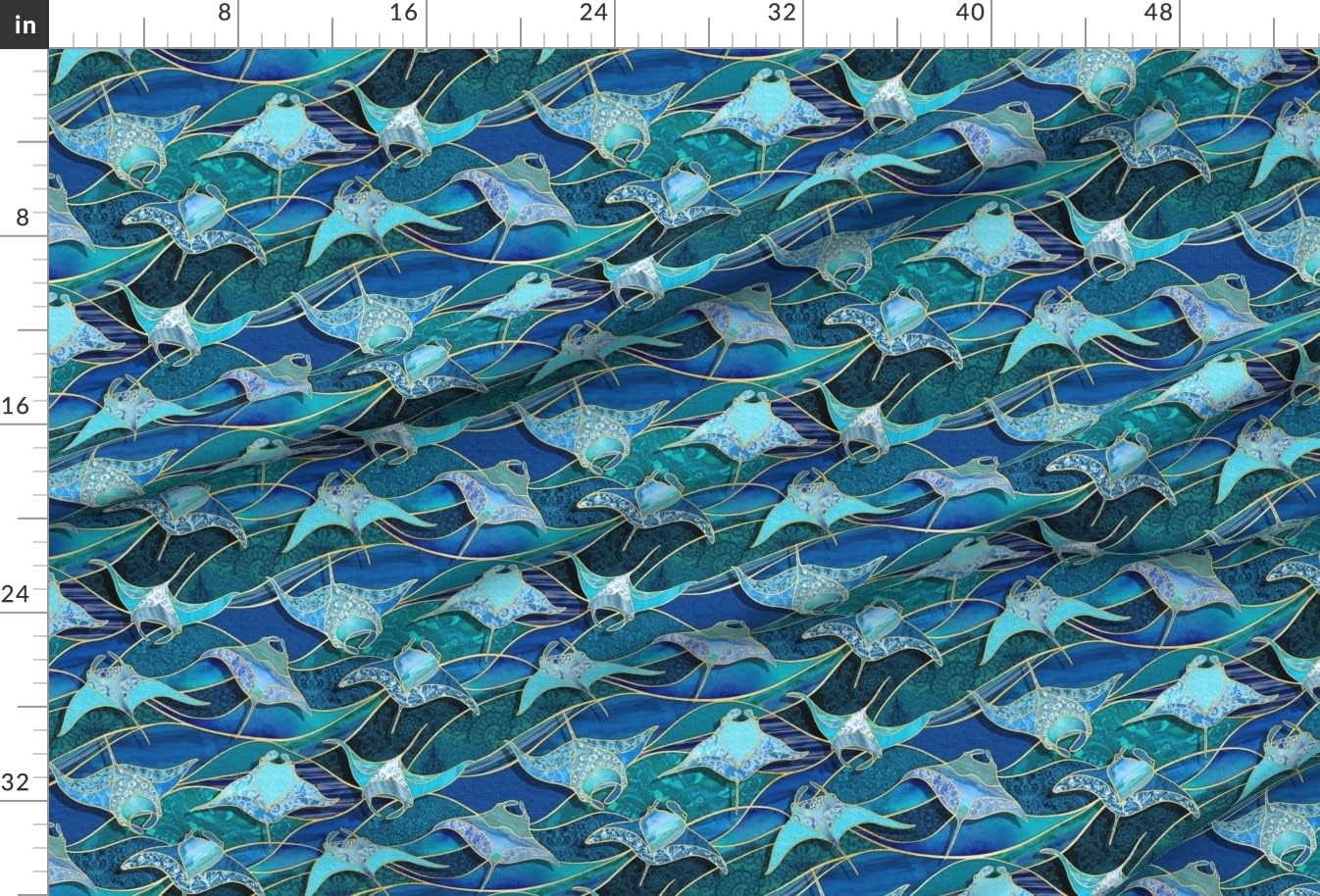 Spoonflower Fabric - Sea Creatures Manta Ray Ocean Life Turquoise Blue Golden Yellow Teal Printed on Upholstery Velvet Fabric Fat Quarter - Upholstery Home Decor Bottomweight Apparel