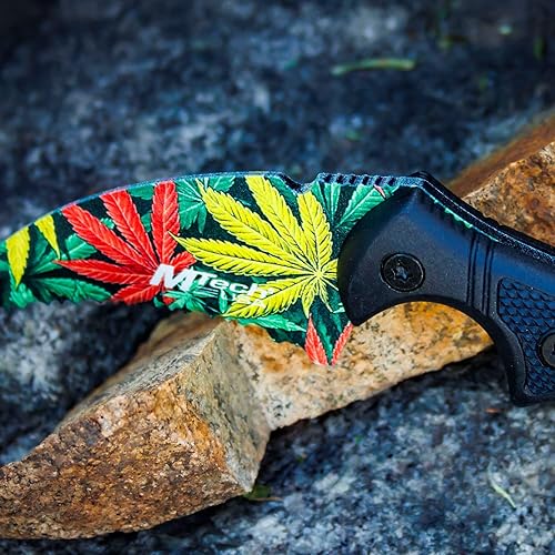 Miniatura 6 de MTECH USA Cuchillo de hoja fija - Hoja de halcón dentada con patrón de malezas multicolor, mango moldeado por inyección negro, espiga completa,