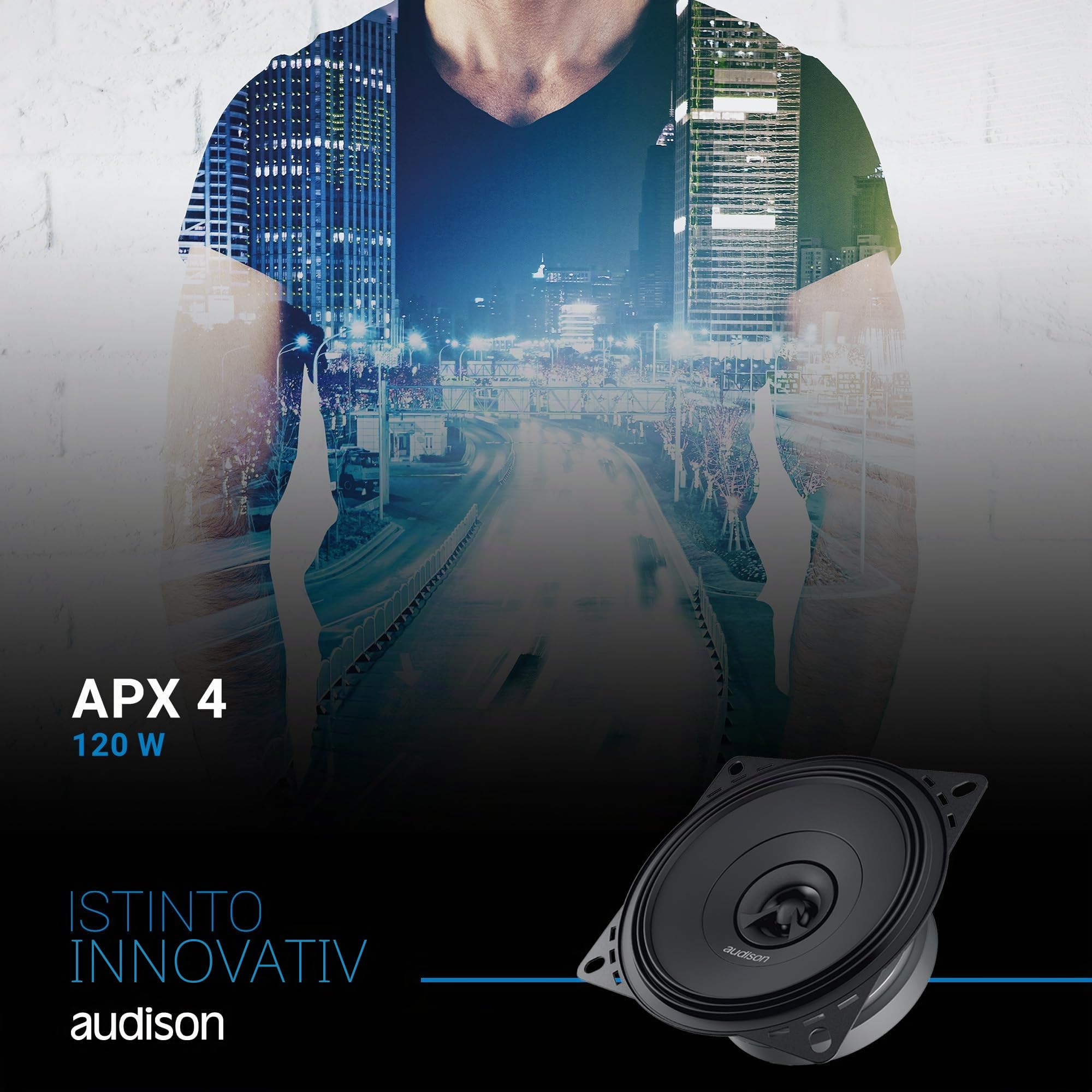 Audison APX 4 Paar 2-Wege-Koaxiallautsprecher 100 mm, 120 W | Hochtöner 24 mm, 4 Zoll, 40 W RMS, 4 Ohm, 91 dB, 80-23000 Hz, Einbautiefe 41 mm