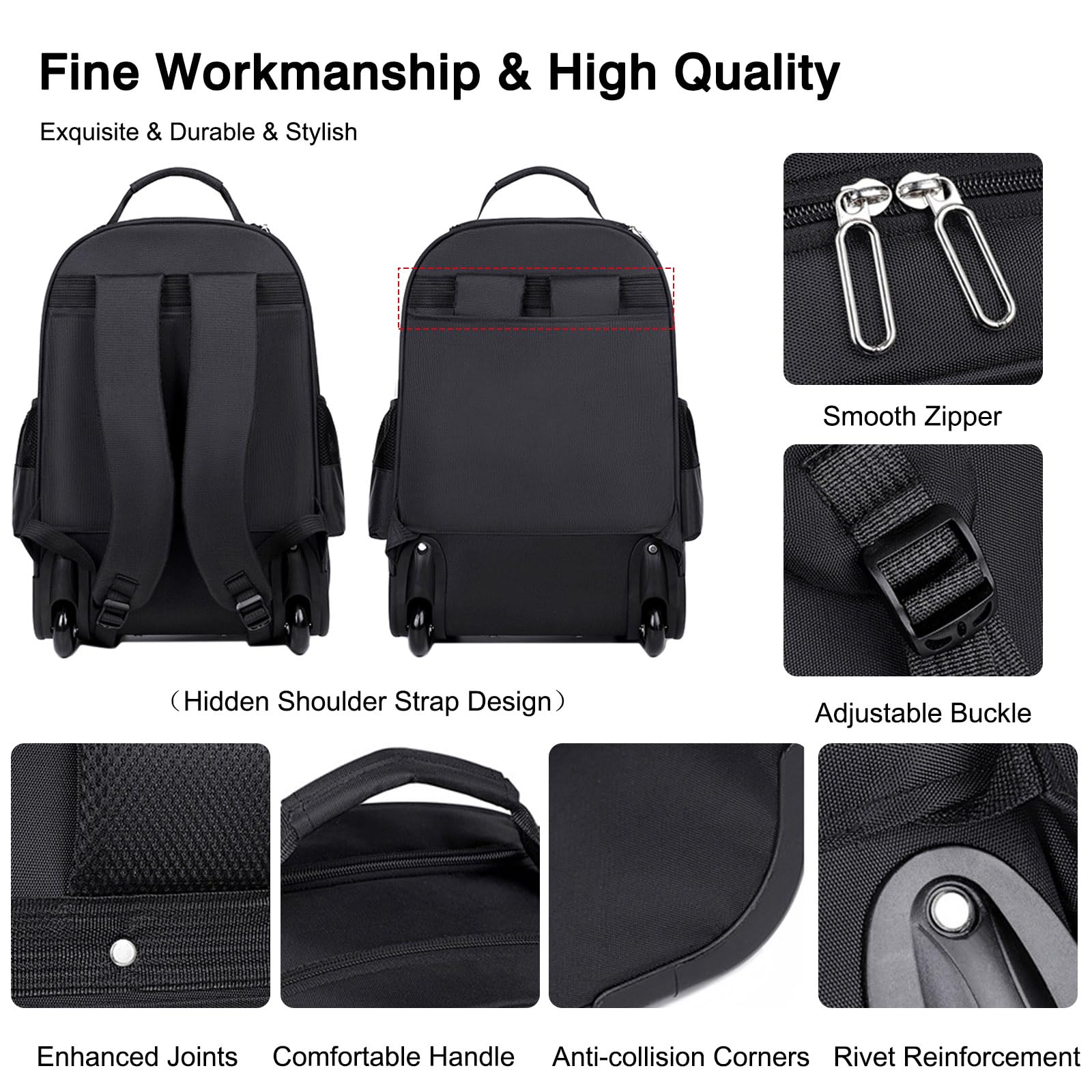 FANDARE Sacoche à roulettes pour Ordinateur Portable 15.6 Pouces Imperméable Trolley Sac de Voyage