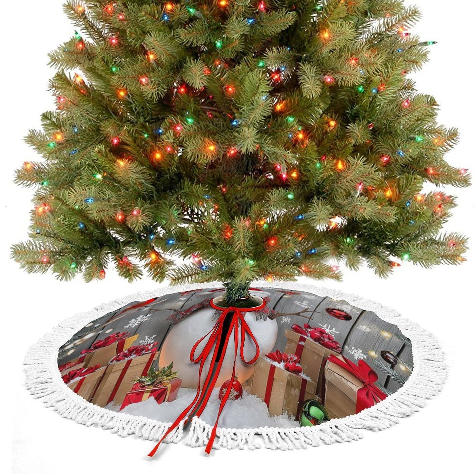 Ornements de jupe d'arbre de Noël bonhomme de neige pour revivre la magie des Noëls d'enfance
