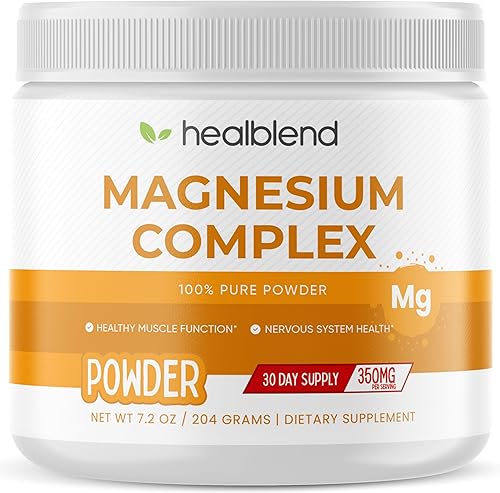 healblend Polvo complejo de magnesio (citrato de magnesio 350 mg en cada cucharada) - Suplemento para dormir, salud cardíaca, salud cognitiva, salud