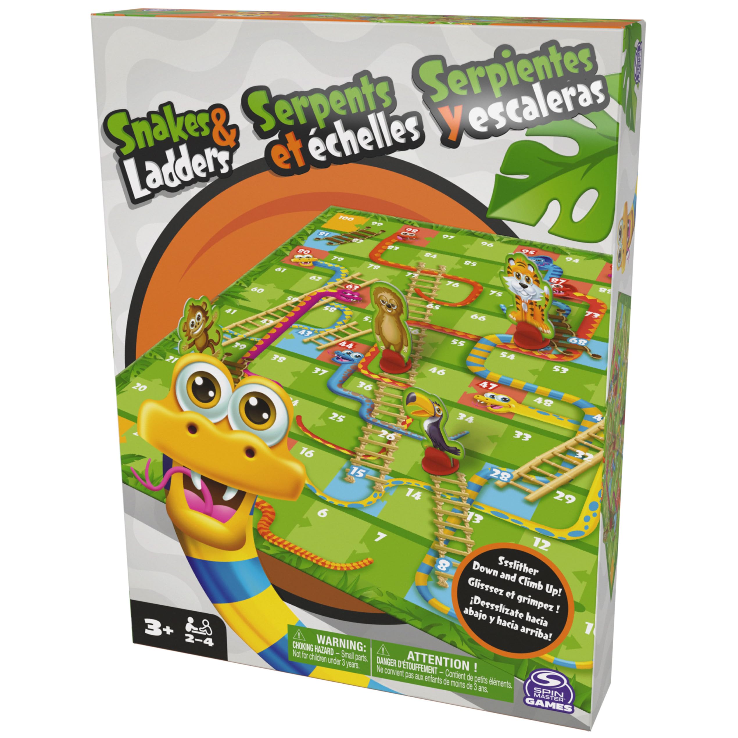 Spin Master Games, Snakes & Ladders Gioco per bambini colorato 2-4 giocatori Gioco da tavolo per famiglie Night Cool Things Fun Games, per bambini dai 3 anni in su