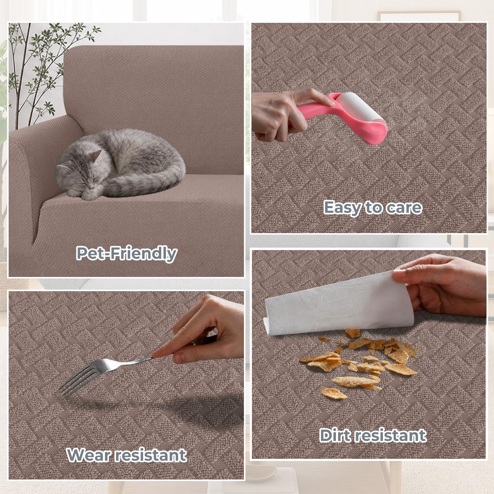Ystyle Sofa überzug 1 Sitzer Mit Armlehne, Stretch Sofabezug rutschfest, Modern Sofa Cover Für Hunde Haustiere, Atmungsaktiv Couch überzug Mit Elastic Bottom, Sand