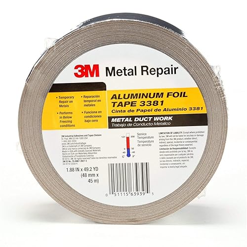 3M - Cinta de papel de aluminio 3381 188 pulgadas x 50 yardas 27 mil plata HVAC sellado y parches barrera de humedad clima frío conductos de aire