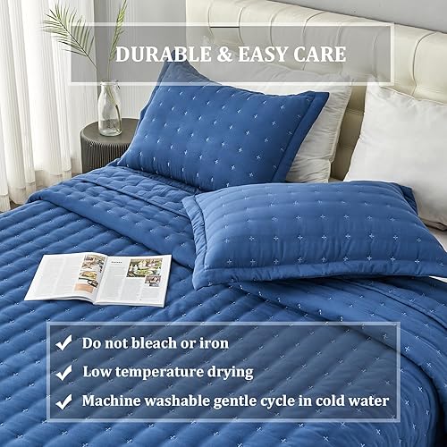 Miniatura 6 de OFIXI Juego de ropa de cama de tamaño Queen con fundas de almohada, colcha ligera y suave, funda de edredón de microfibra prelavada, colcha de cama