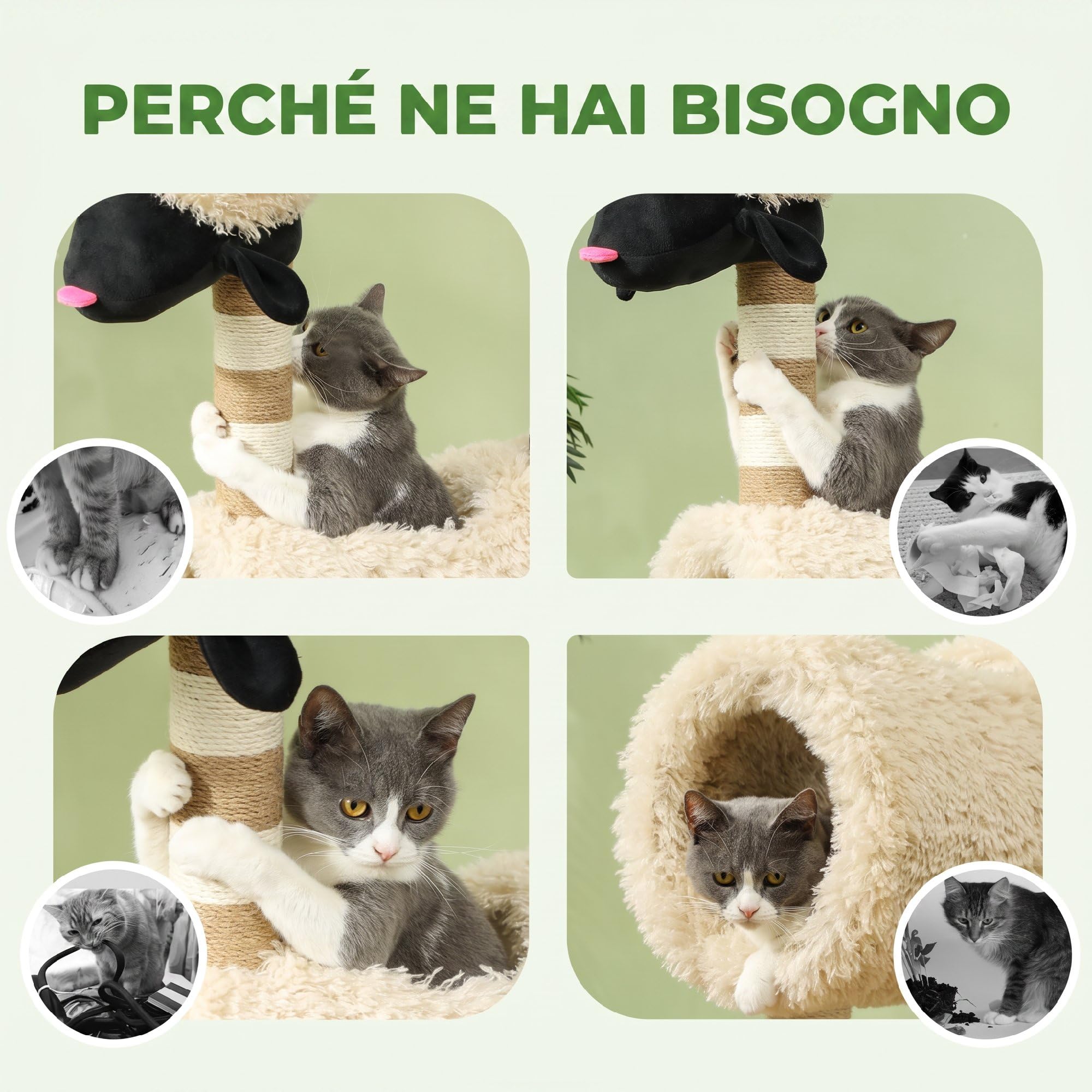 PawHut Albero Tiragraffi per Gatti con Tunnel 48x34x98 cm Marrone Chiaro
