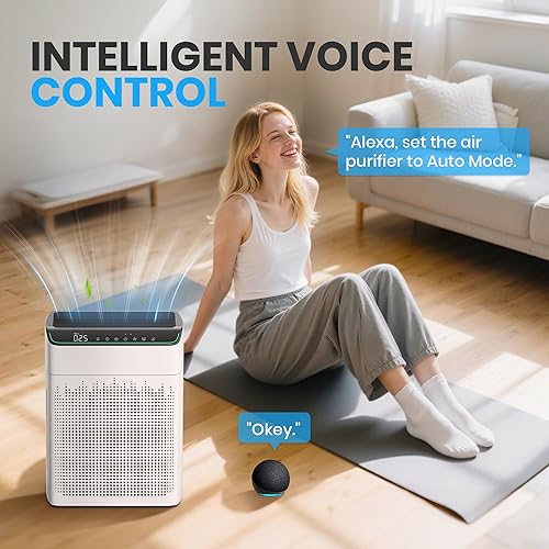 Vista 4 de Purificadores de aire para el hogar, habitación grande de hasta 1690 pies cuadrados, entrada de aire de doble cara, WiFi inteligente, compatible