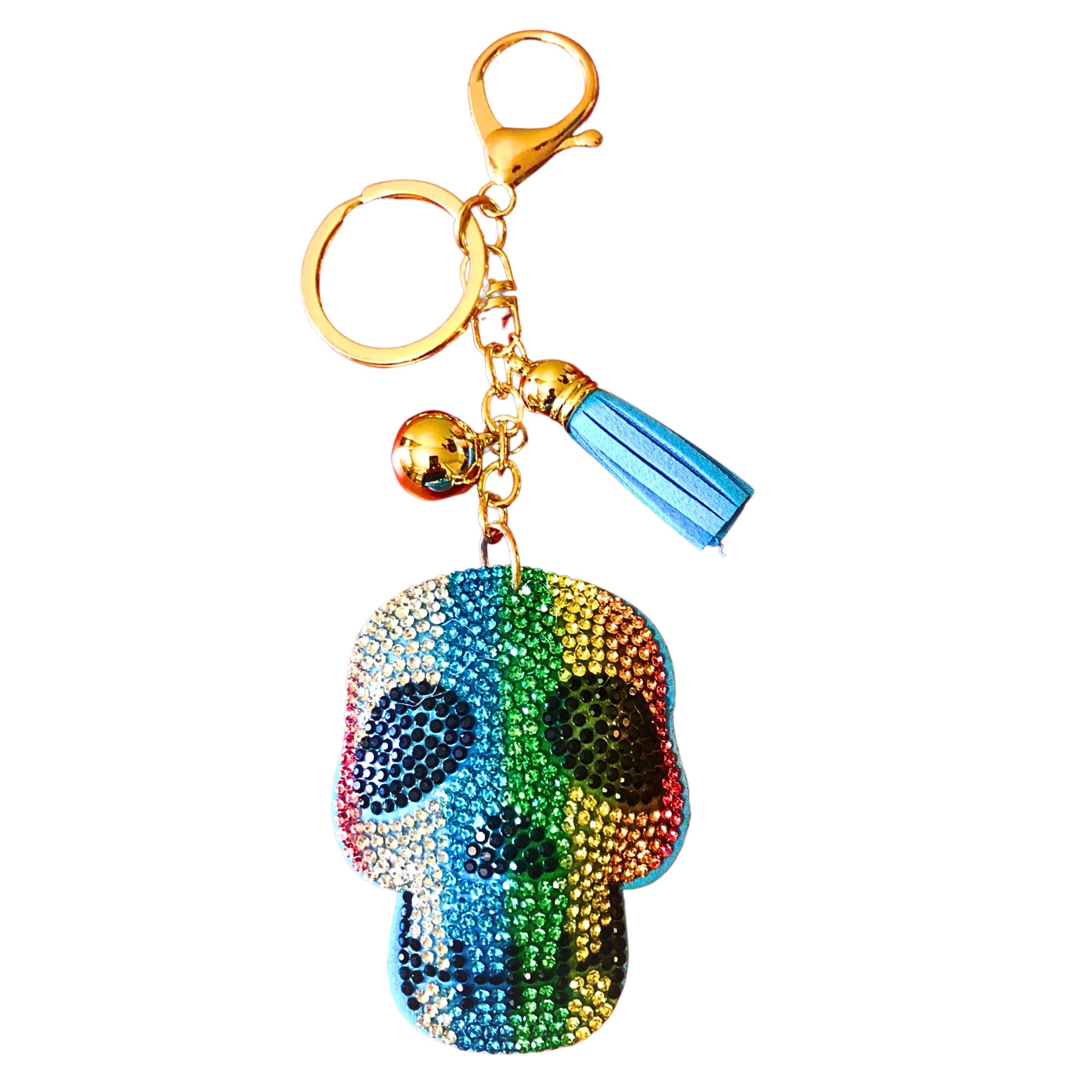Popfizzy Women's Rainbow Skull (Gold) Rhinestone Keychains For And Girls, Bling Bag Charm, Backpack Charms, Sparkle Purse Charm, Best Gift For One Size