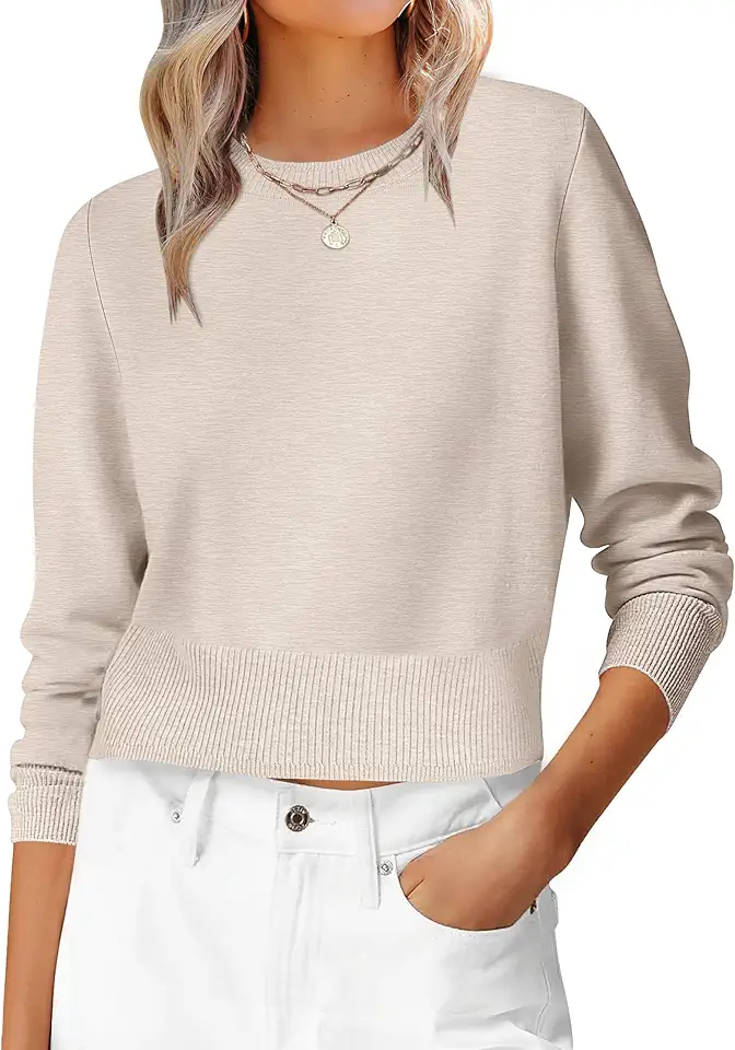 ANRABESS Women’s Long Sleeve Sweaters Cropped Crew Neck Business Casual Light Weight Sweater Tops Fall Fashion Clothes 2025