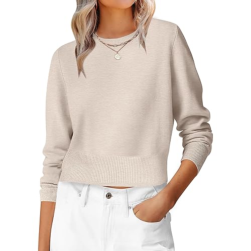 ANRABESS Women’s Long Sleeve Sweaters Cropped Crew Neck Business Casual Light Weight Sweater Tops Fall Fashion Clothes 2025