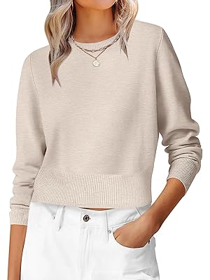 ANRABESS Women’s Long Sleeve Sweaters Cropped Crew Neck Business Casual Light Weight Sweater Tops Fall Fashion Clothes 2025