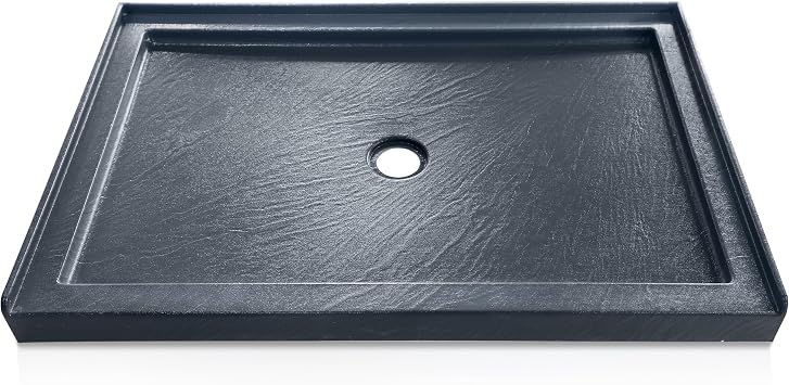 CKB Shower Base 48 in. L x 32 in. W, Acrylic Alcove Center Drain Shower Pan, Low Profile Slip-Resistant, Single Threshold, Slate Gray