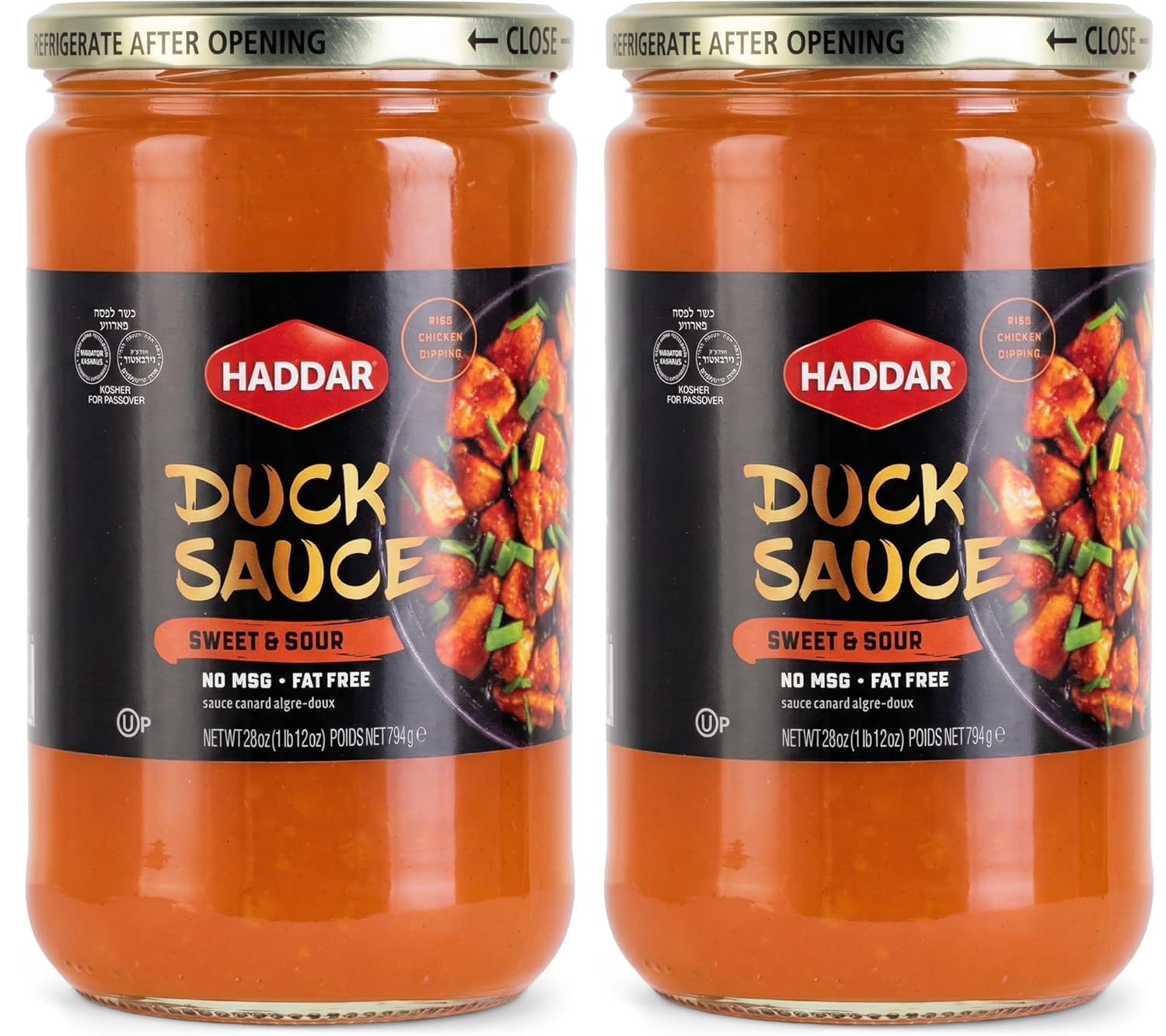 Haddar Sweet & Sour Duck Sauce, 28 oz (2 Pack) | Authentic Asian Style | No MSG | Perfect for Egg Rolls, Spring Rolls, Wontons, Chicken, Fish & Stir Fry | Kosher (including Passover)