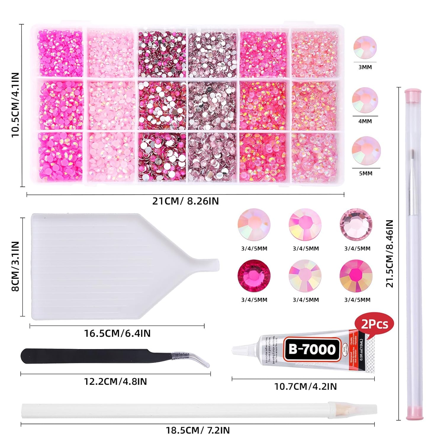 22380 pcs Resin AB Crystals Gemstones, 6 Colors Round Gems for Crafts Makeup Face Clothes Shoes Tumbler DIY Decoration 3/4/5mm (Pink Mix Rhinestones)