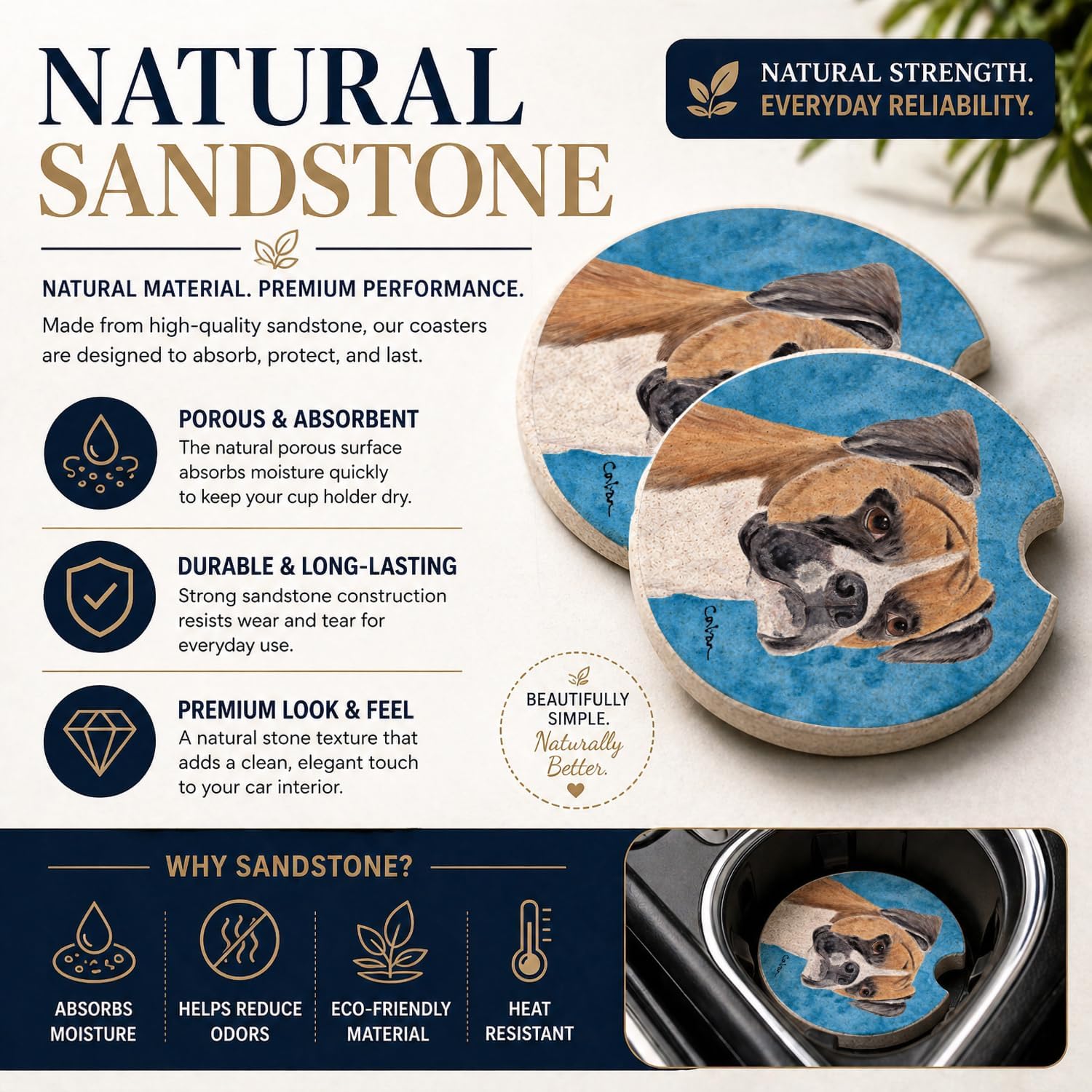 Caroline's Treasures SC9121BUCARC Blue Boxer Set of 2 Cup Holder Car Coasters Absorbent Sandstone Coasters for Car Cup Holders Gifts for Men or Women, Large, Multicolor image 4
