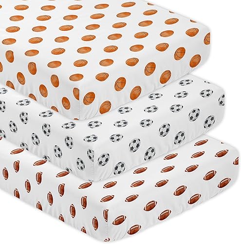 Sweet Jojo Designs Juego de sábanas ajustadas para cuna para niño, para recién nacido, cuarto de bebé, colchón estándar 3p, fútbol, baloncesto,