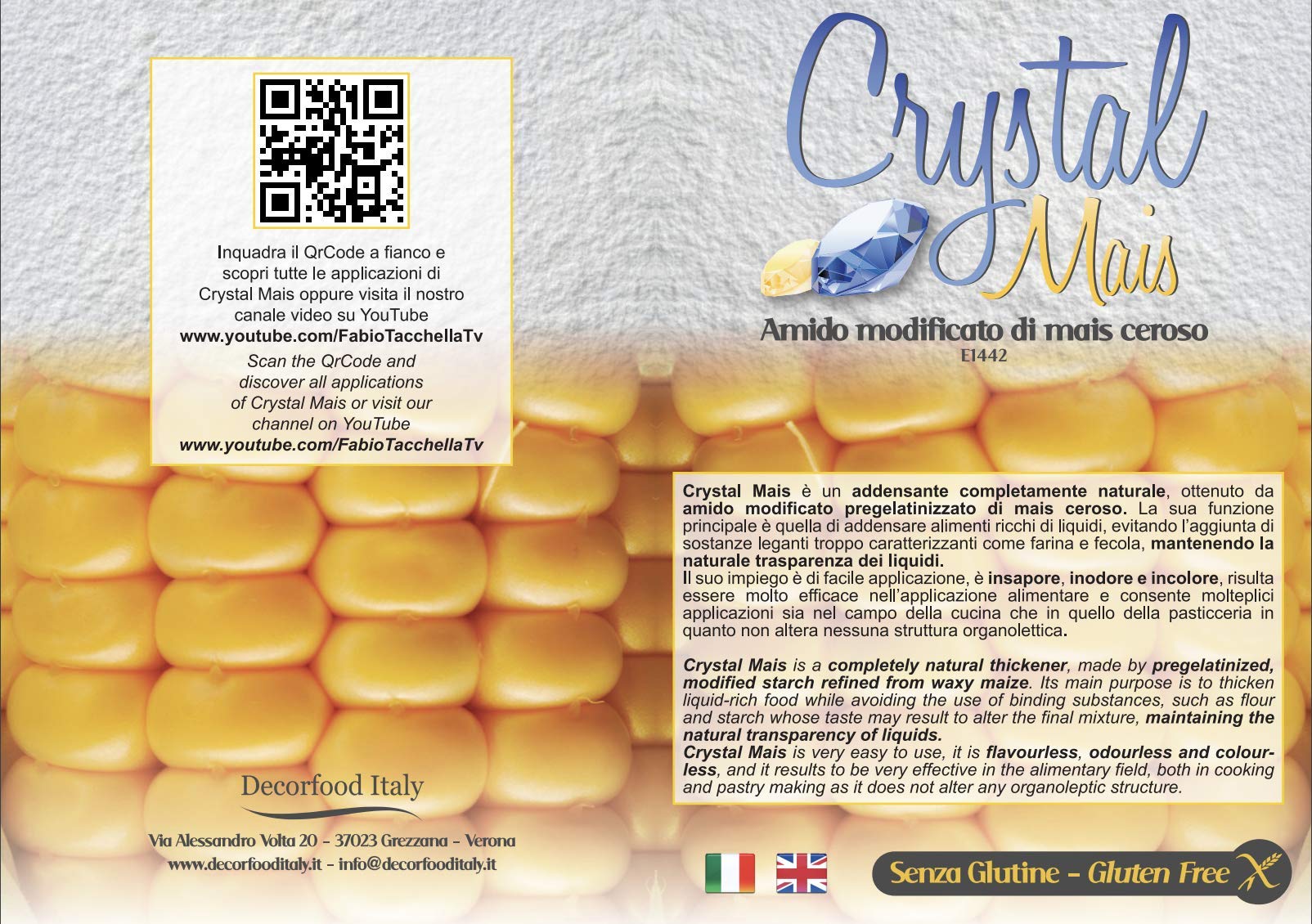 Decorfood Italy Amido di Mais Modificato E1442, Crystal Mais, 750 g