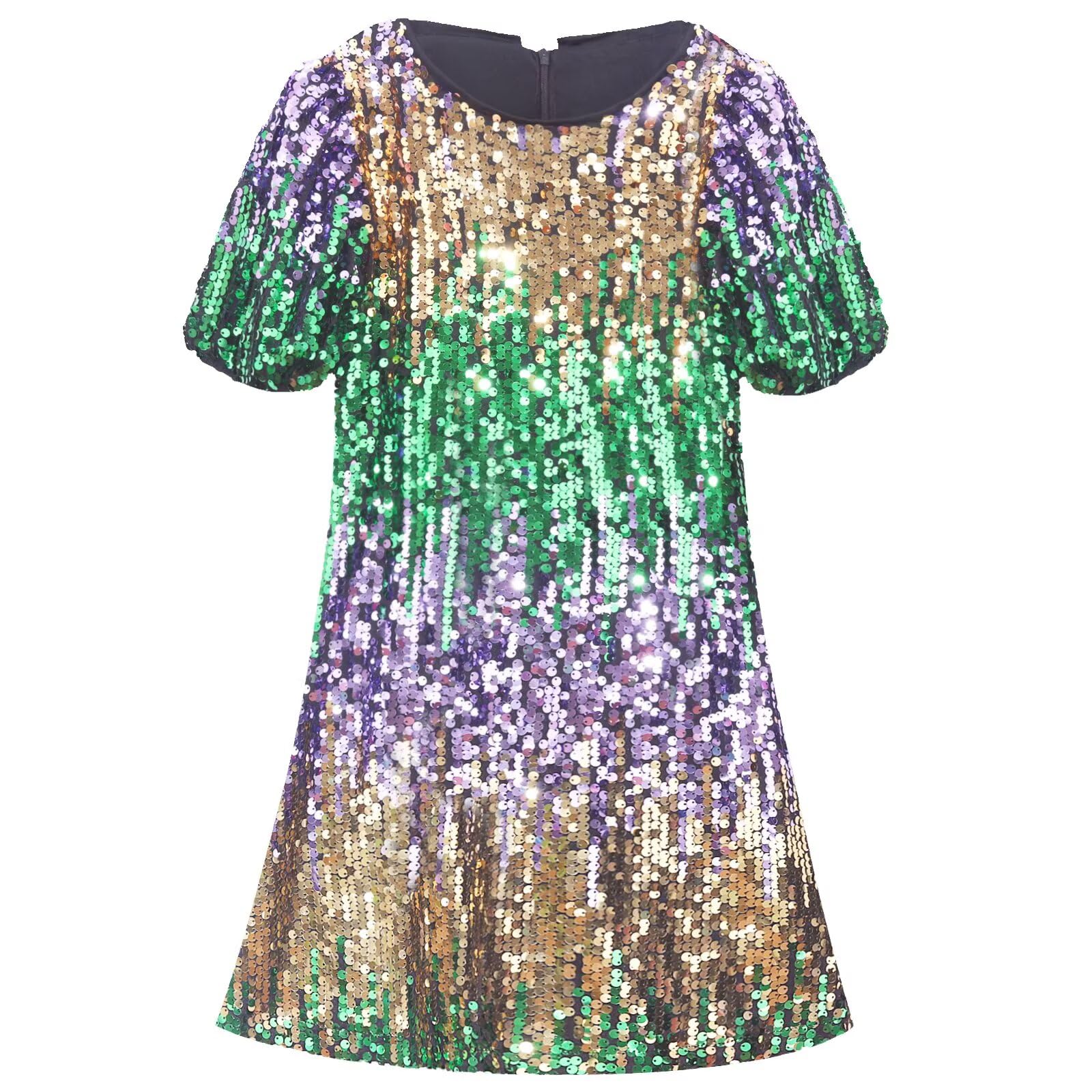 WELAKEN Girls Sparkly Sequin Dress Puff Sleeve for Kids Party Birthday