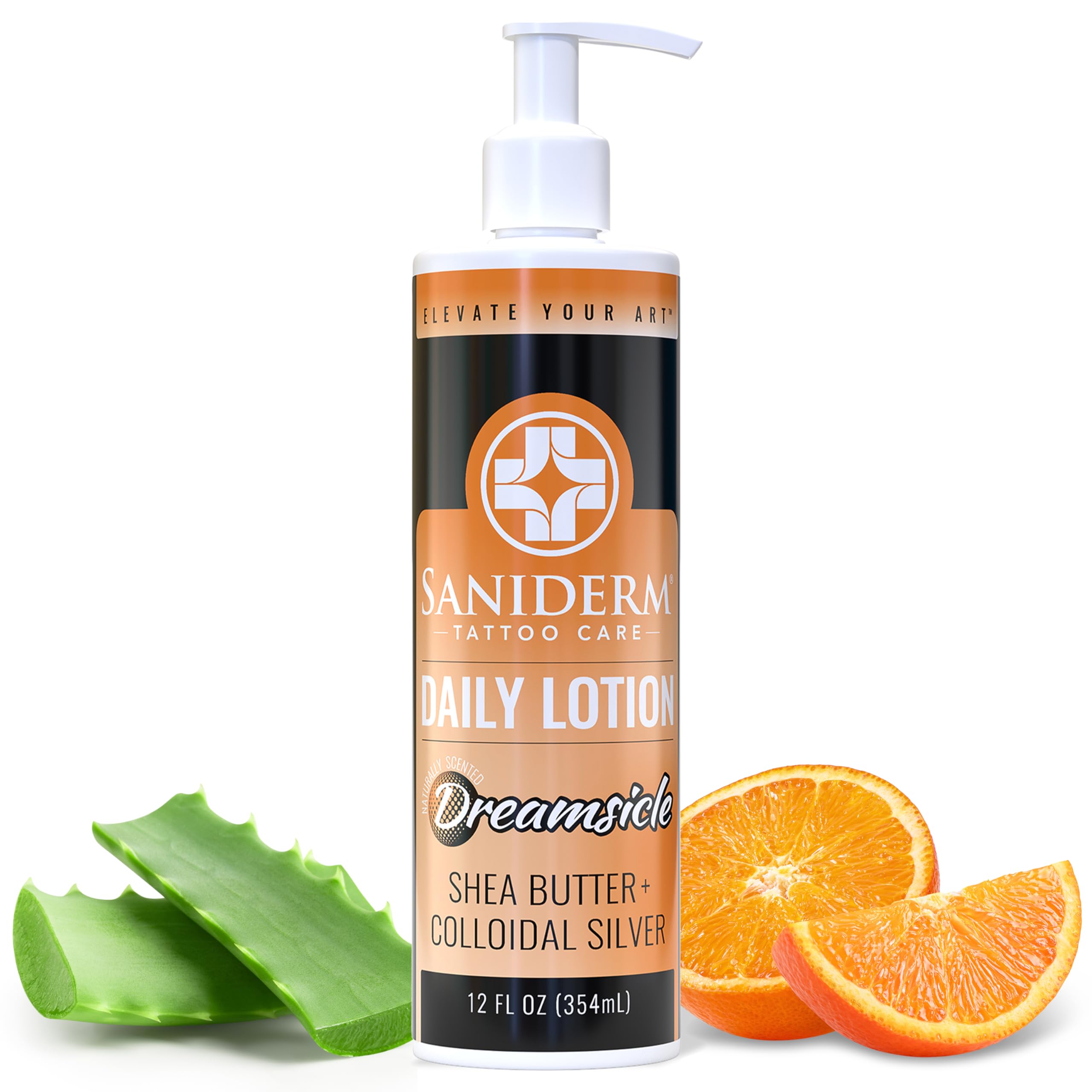 Saniderm Daily Tattoo Lotion (12 oz) – Premium, Organic Long-term Skin Care and Tattoo Aftercare for Vibrant Tattoos – Moisturizing Lotion for Tattooed Skin