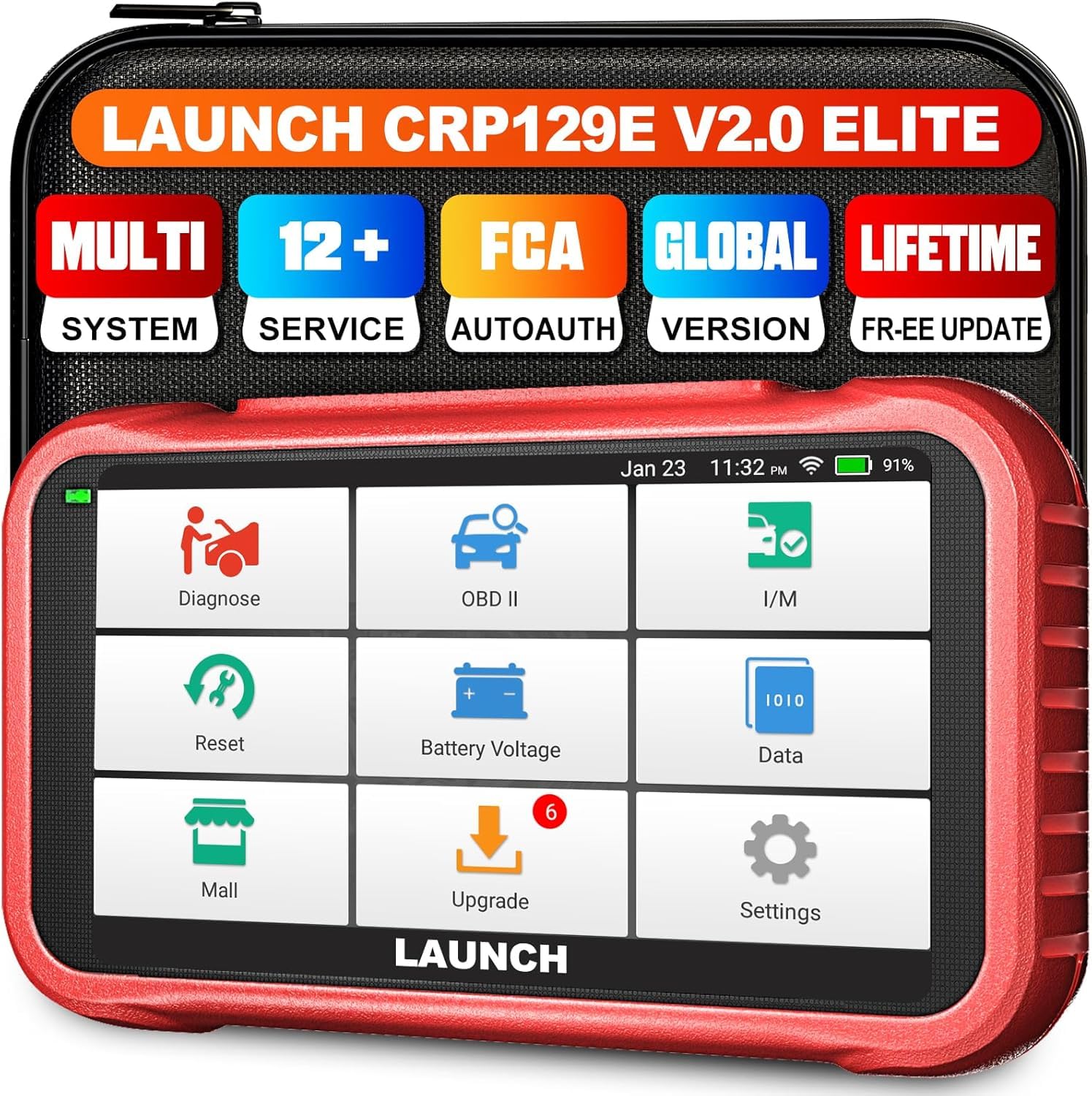 LAUNCH CRP129E V2.0 OBD2 Scanner, 2025 All Level-Up，FCA AutoAuth, 12 Reset, Oil/EPB/SAS/TPMS/BMS/Injector Code, ABS Bleed, ABS SRS Transmission Engine Code Reader, Lifetime Free Update