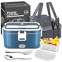 VIYSPNV Scaldavivande Elettrico Portatile, 120W 1.8L Portavivande Termico, 3 in 1(12V, 24V, 240V) Porta Pranzo Termico per Auto Camion e Ufficio Lunch Box Elettrico con Forchetta Cucchiaio e Borsa