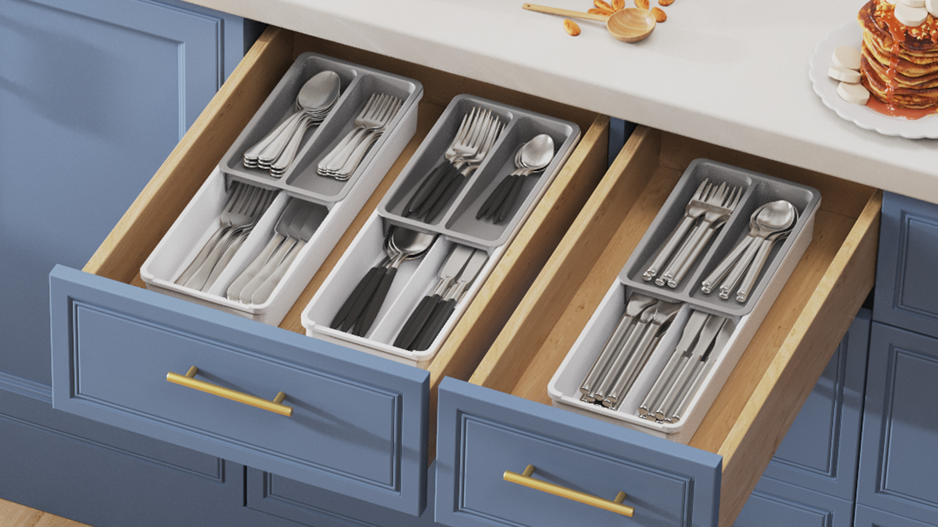 CAMEIRGOU Bestek lade, moderne lade organizer, gebruiksvoorwerp opslag lade voor lepels vorken messen, neutrale keuken servies houder