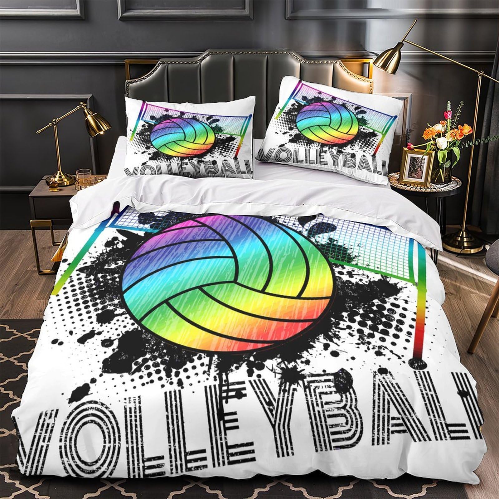 MMDASBVPE Volleyball Design Quilt Cover 3D Print Anti-allergic 3 Pieces Bed Set Hidden Zipper Duvet Cover Luxury All Season for Adults Kids Teens Women Youth Teenagers Single（135x200cm）