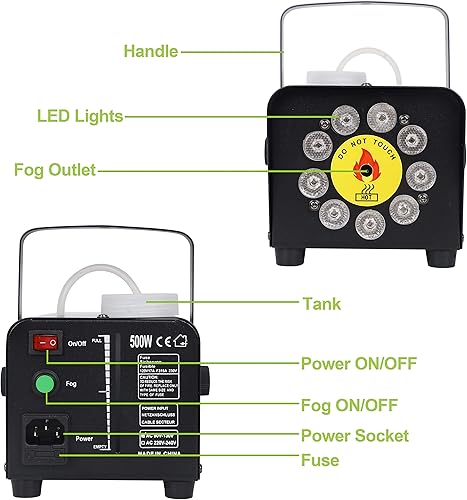 Miniatura 2 de ATDAWN Máquina de niebla con 9 luces LED, control remoto inalámbrico, máquina de humo con 12 colores para efecto de fiesta de escenario, evento