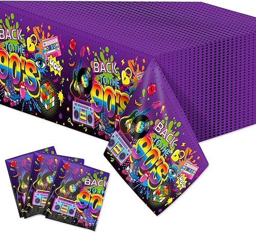 Miniatura 1 de HOWAF Mantel de fiesta de 3 piezas de los años 90, mantel grande para fiesta temática de los años 90, decoración de fiesta de hip hop de los años 90