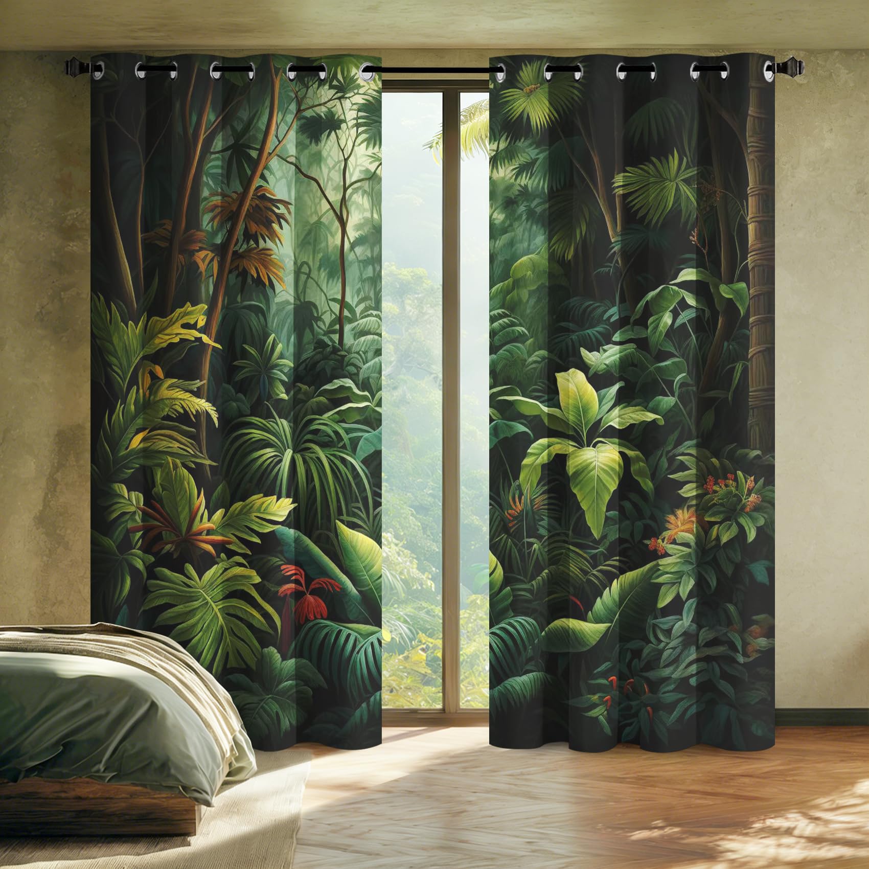 Jungle Curtains for Bedroom, Tropical Forest Rainforest Blackout Curtains for Living Room, 54 Drop Eyelet Window Treatments Home Decor 66 X 54 Inch (W X L), 2 Panels X&-36
