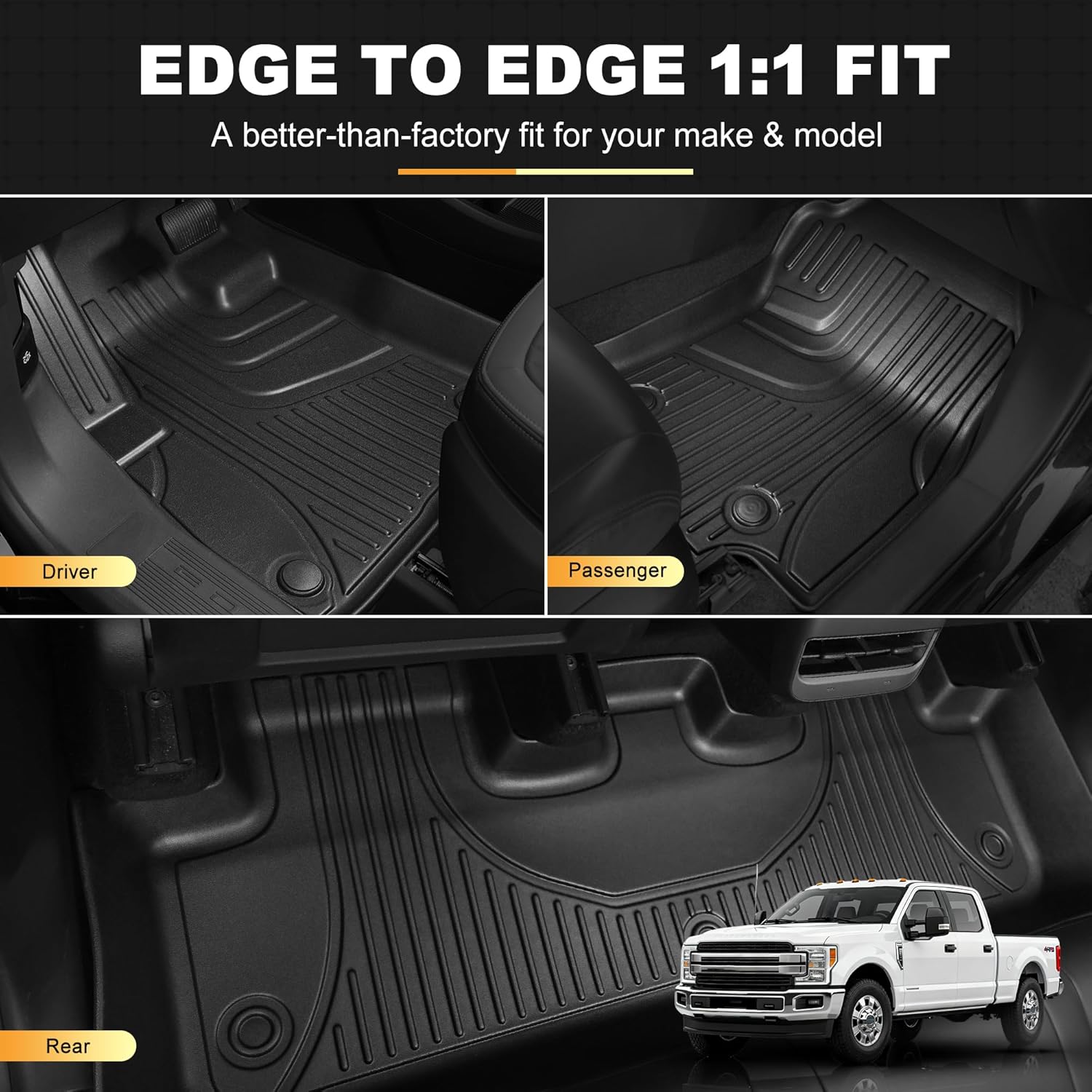 AOMSAZTO Floor Mats for 2017-2026 Ford F-250/F-350/F-450/F-550 SuperCrew Cab - 1st and 2nd Row All Weather Floor Liners for F250 / F350 / F450 / F550 SuperDuty Crew Cab with Storage Box