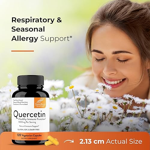 Miniatura 8 de Quercetina 500mg Cápsulas vegetarianas 120 unidades 1000 mg por porción de 2 cápsulas Suplementos de apoyo inmunológico para respiratorio, salud