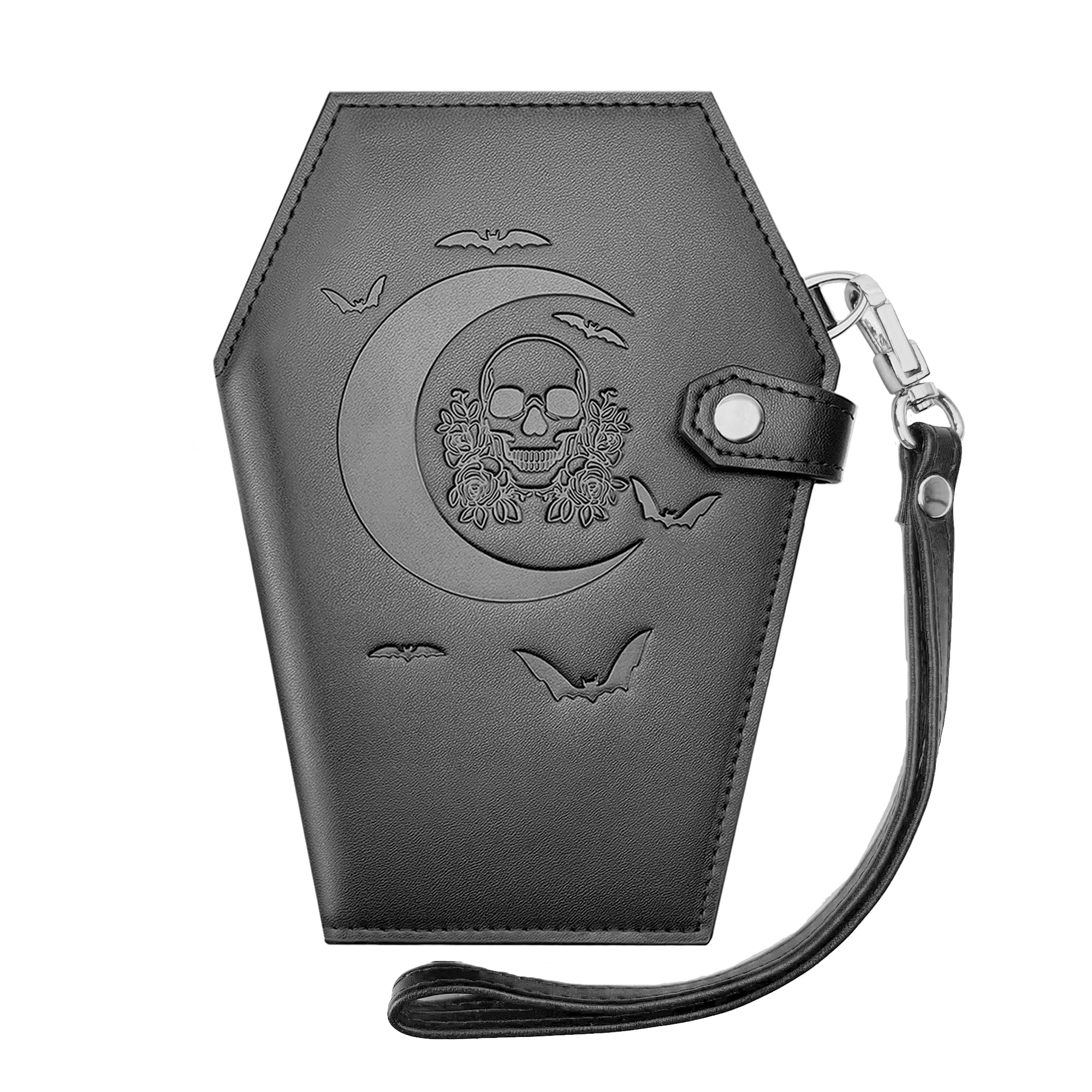 Large Coffin Wallet – Horror Coffin Purse – Spooky Goth Skull Wallet for Women – Gothic Moon Wallet with Zipper – Snap Closure Witch Wallet– Halloween Witchy purse