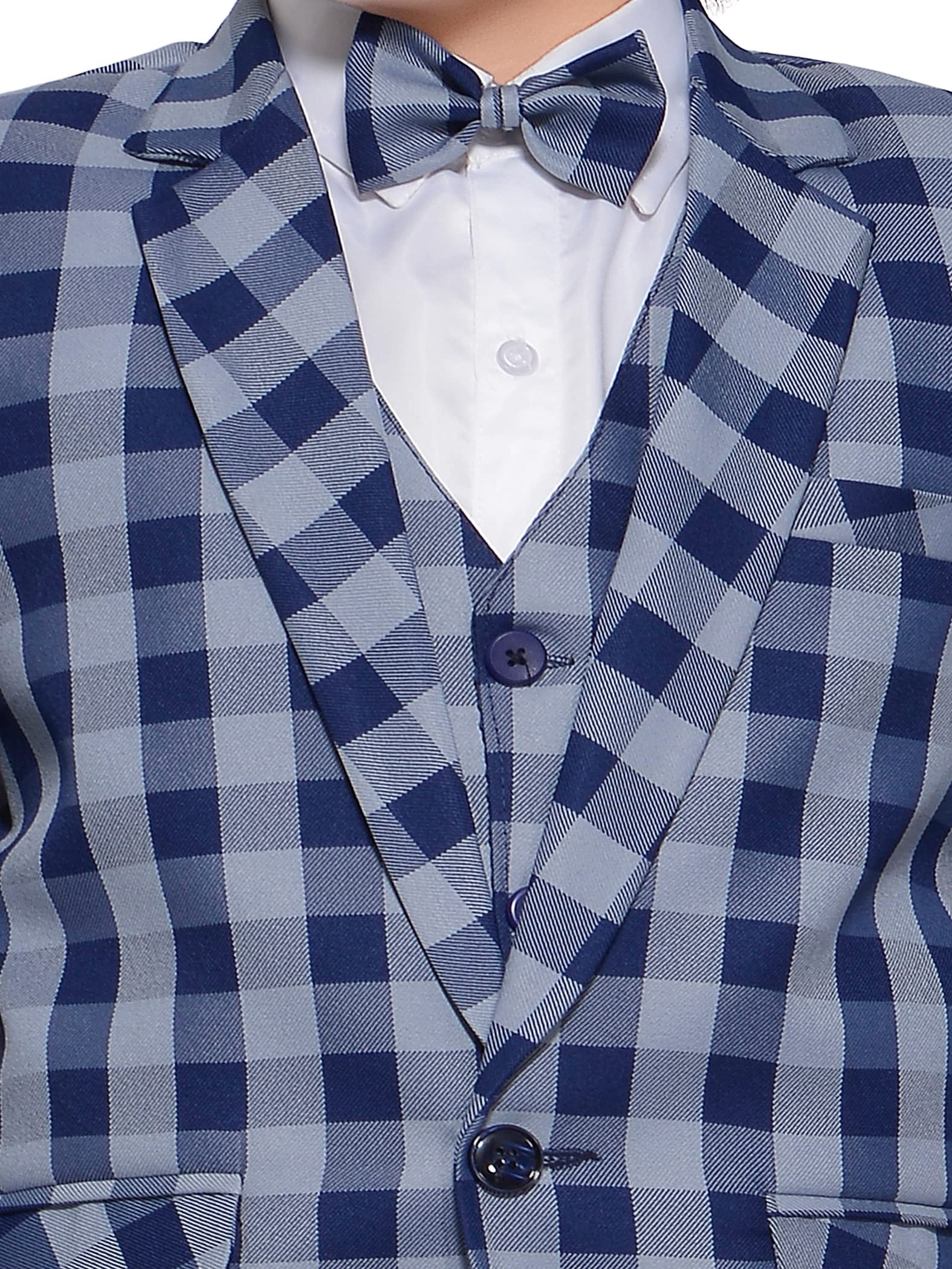 Jeetethnics Boys Blue Checked Coat Suit Set with Waistcoat Shirt and Trousers (9087B) 2