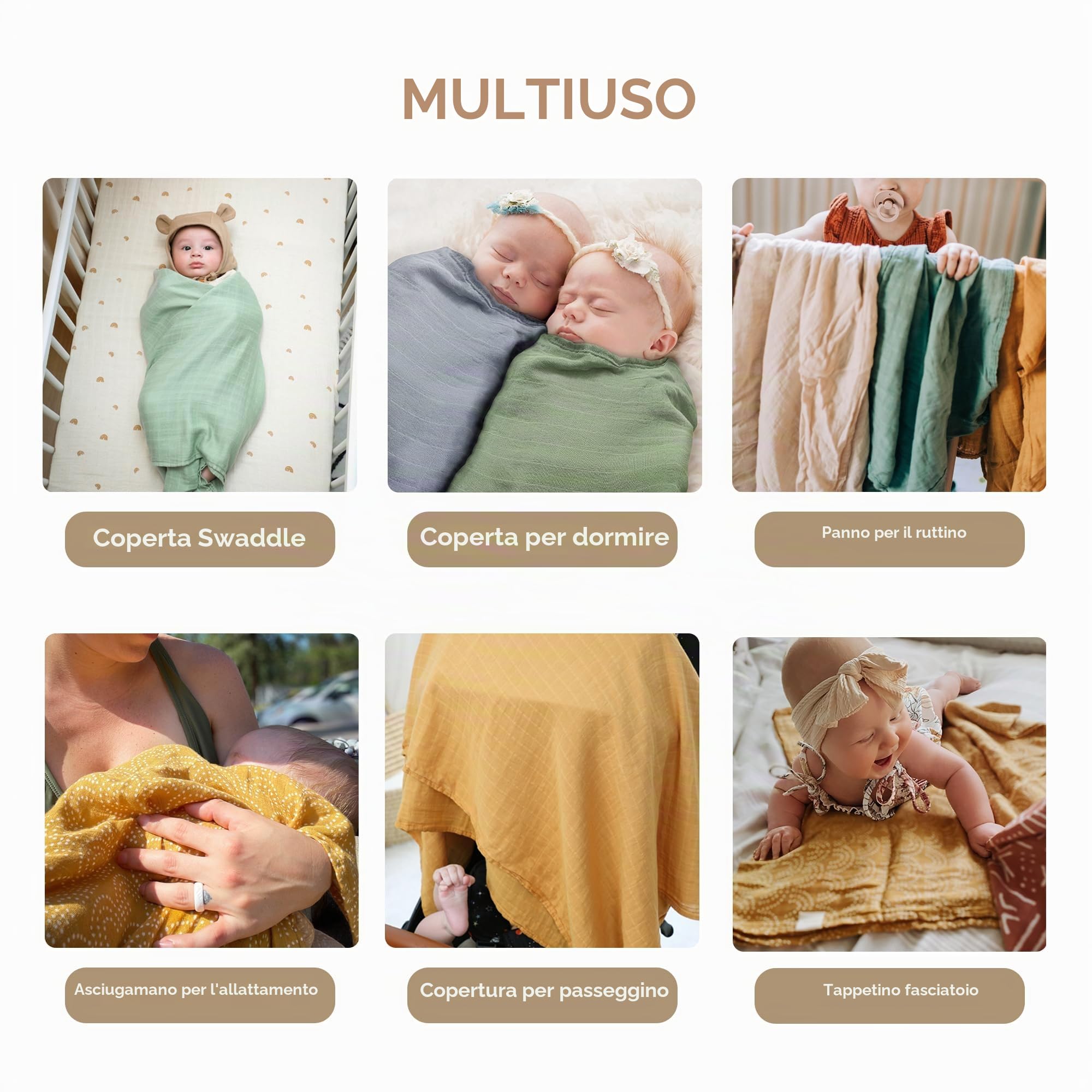 Moonkie Mussole Neonato-2 Pezzi, Swaddle Neonato120x120cm, Coperta Neonato, Mussole Bamboo & Cotone, Copertina Neonata, Super Morbido & Traspirante, Certificato OKEO-TEX