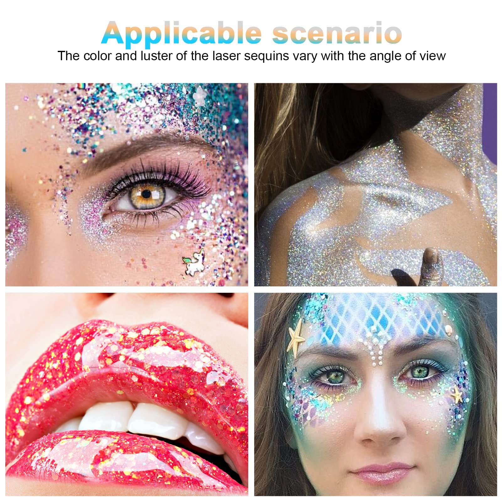 URAQT Mermaid Sequins Glitter Gel, 50ml Chunky Cosmetic Glitter Face and Body Gel - Image 2