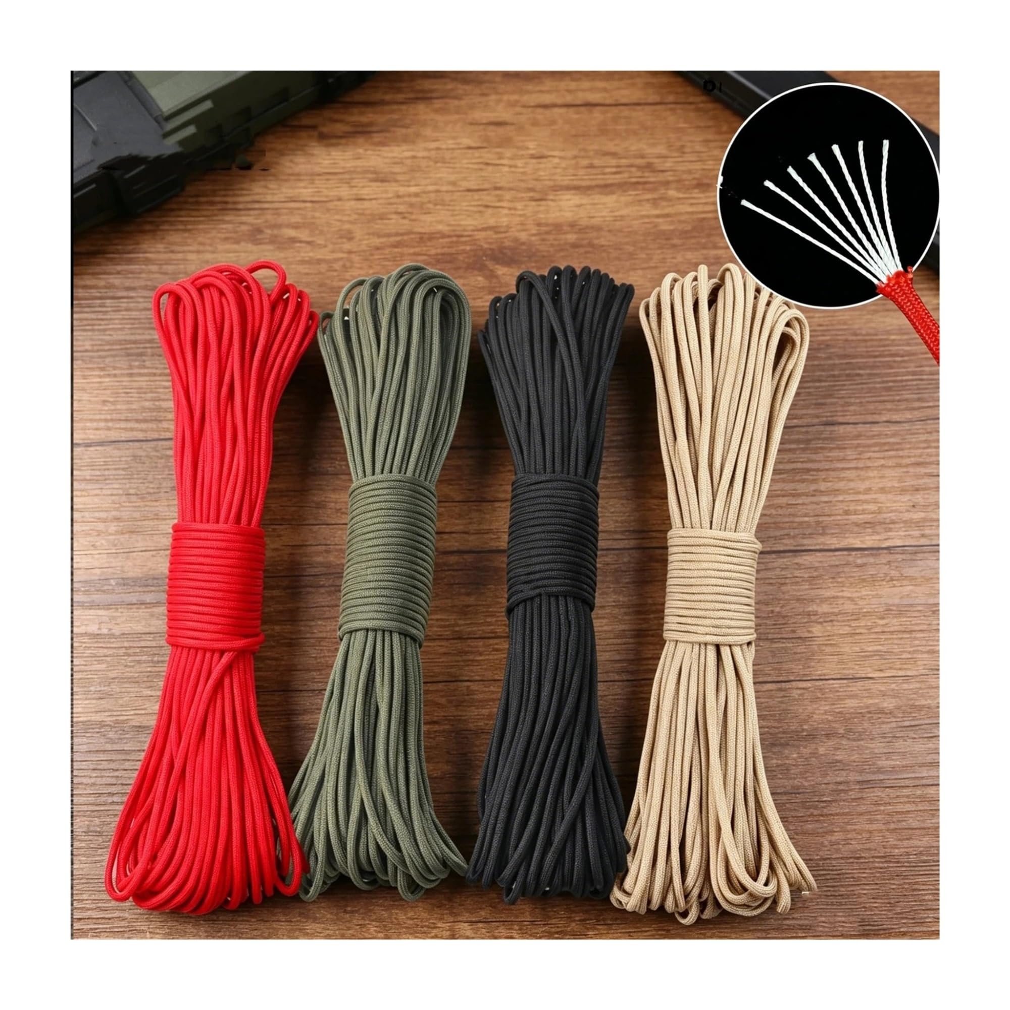 Corde A Linge Cordon de Camping en Plein air à 7 cœurs, 4mm, lanière, Accessoires de Tente de randonnée, Bracelet à bricoler soi-même(Dark Green,25 Meter)