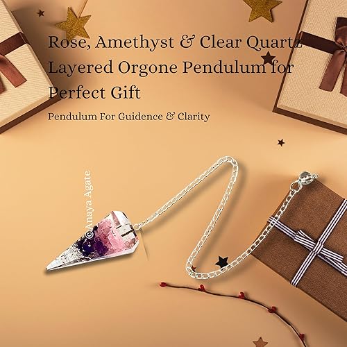 Miniatura 7 de Péndulo de cuarzo transparentecuarzo rosaamatista (en capas) Péndulo de cristal orgón Péndulo de adivinación para divinación, meditación, curación