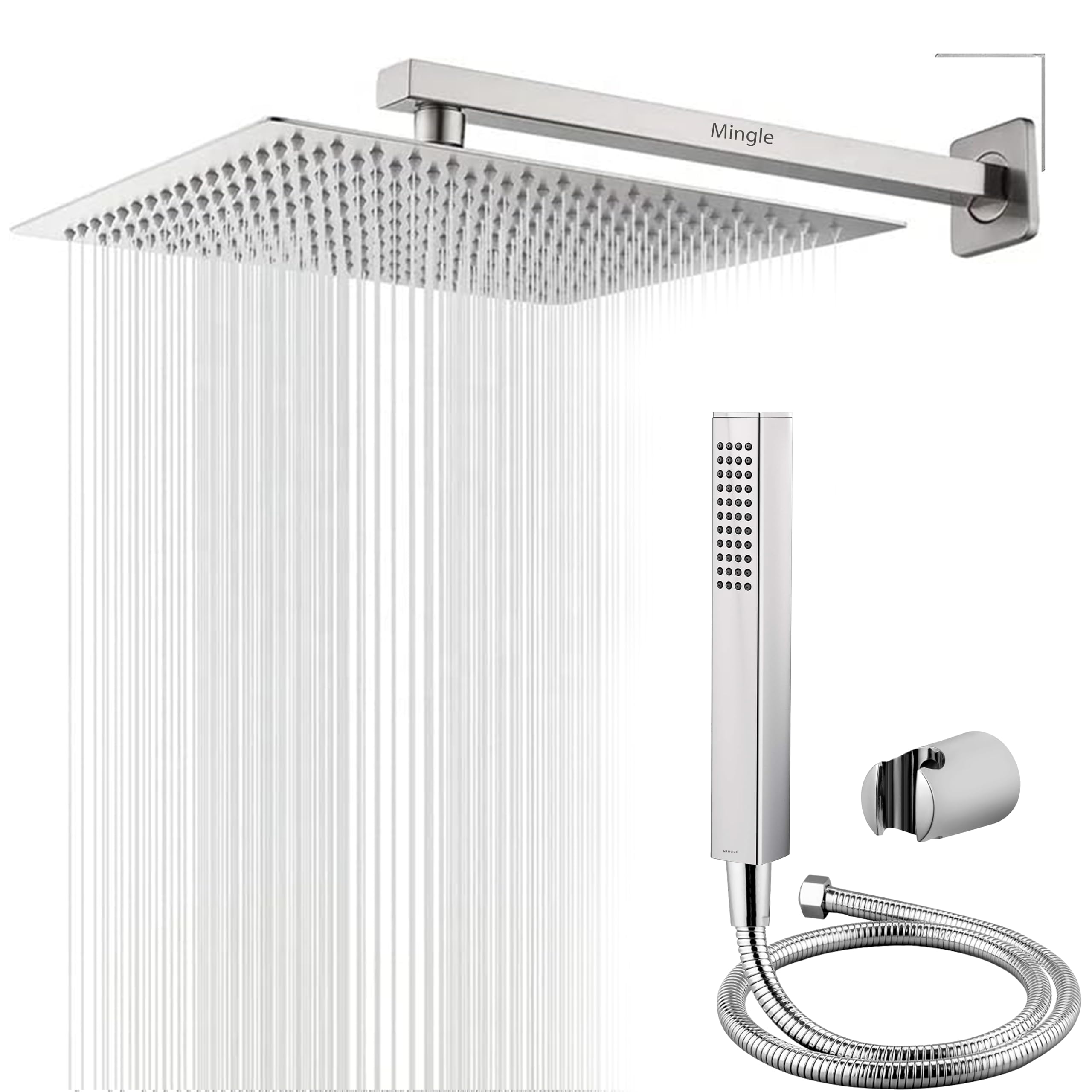 Mingle Mirror Stainless Steel 304 Square Shower Ultra Slim High Pressure Rainfall Shower Head for bathroom With Arm Shower (Pack of 1) (8 INCH + 24 INCH AM + HAND SHOWER) (B0CSG3P9GM) Amazon Price History, Amazon Price Tracker