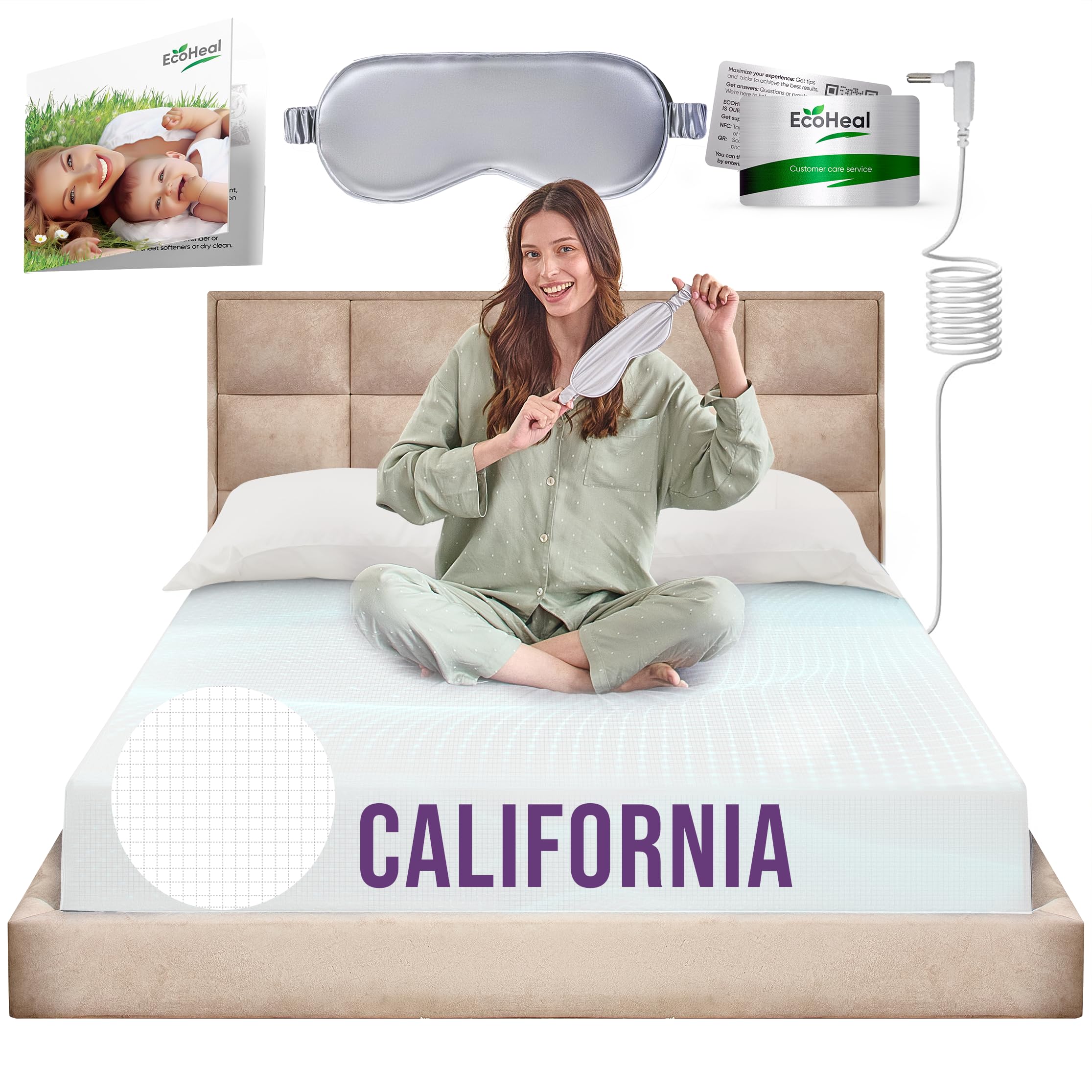 Earth Grounding Sheets California Size with 12% Silver Fiber & 4% Silk & 84% Cotton - White - SGS Quality Certified Grounded Well Bed Sheet -