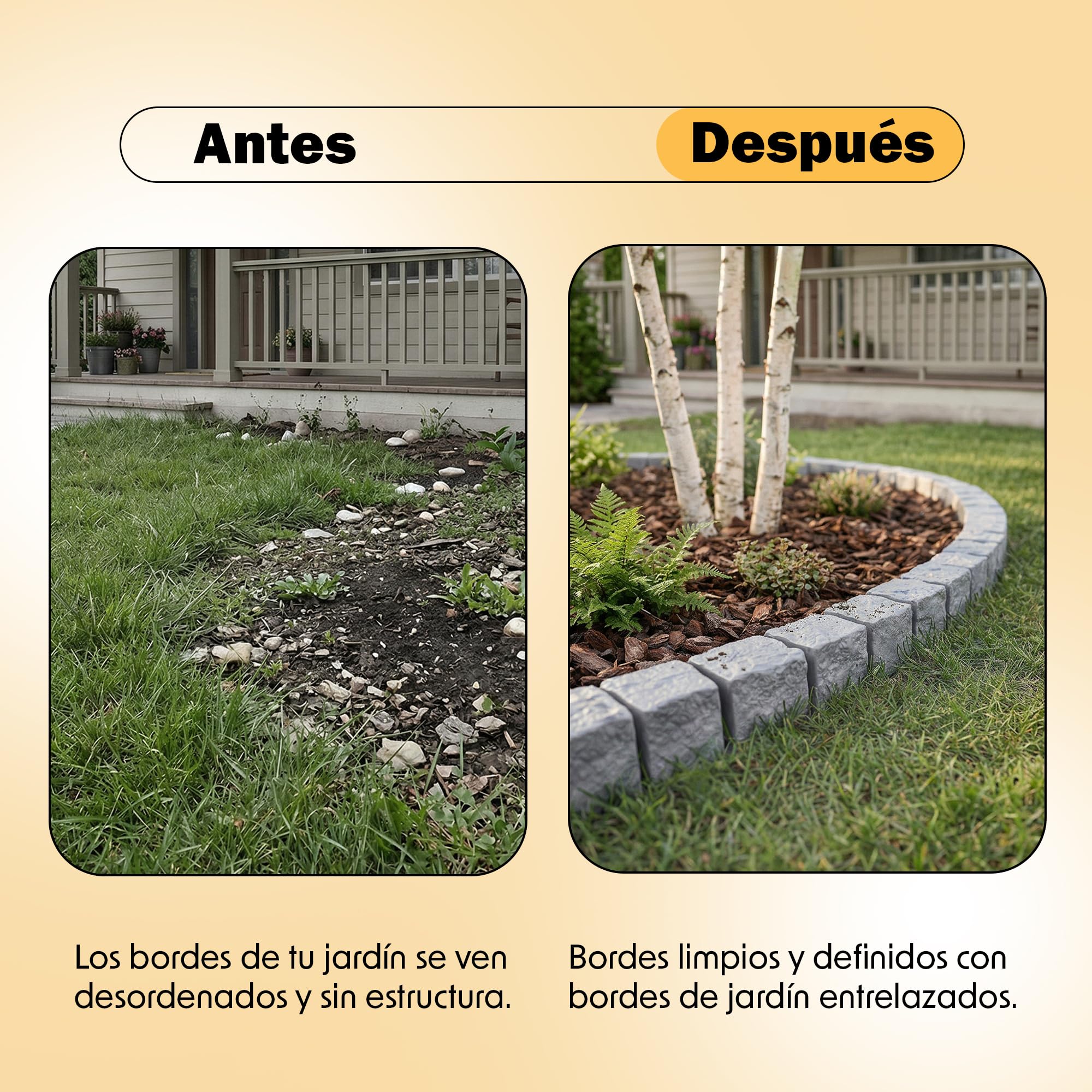 Borde para césped con aspecto de granito de 1,2 m Antracita, piedras de adoquines de plástico 10 x 10 x 10 cm – Delimitación de parterres, delimitación de jardineras, delimitación de parterres