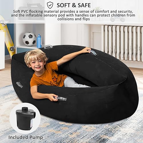 Miniatura 6 de Silla sensorial inflable para niños, juguetes sensoriales para niños autistas, silla cómoda de 60 pulgadas con bomba  Silla para TDAH proporciona